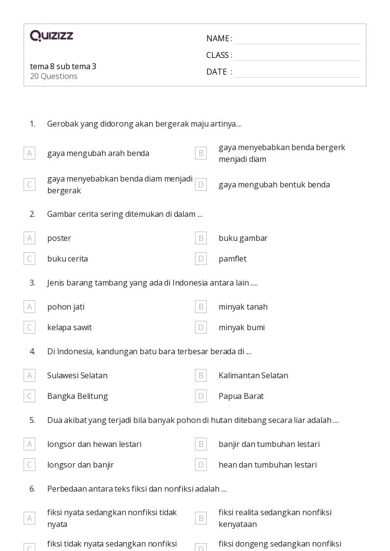 50 lembar kerja Mengidentifikasi Sebab dan Akibat dalam nonfiksi untuk