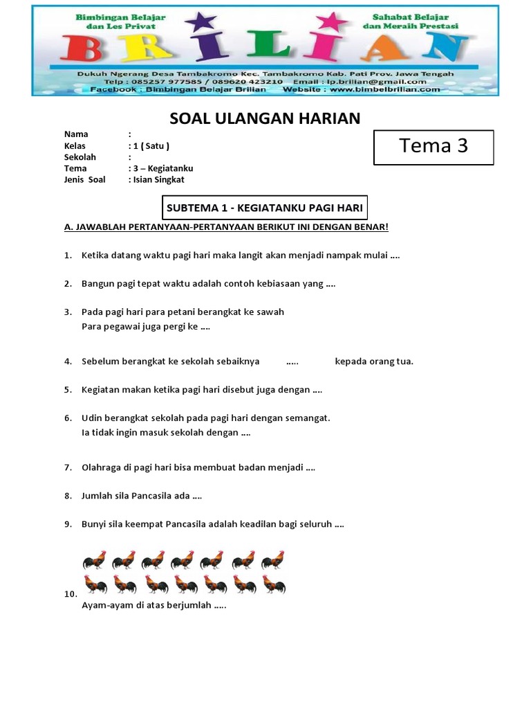 5 Contoh Bentuk Soal Isian Kelas 3 SD yang Wajib Dikuasai Siswa Sebelum Ujian
