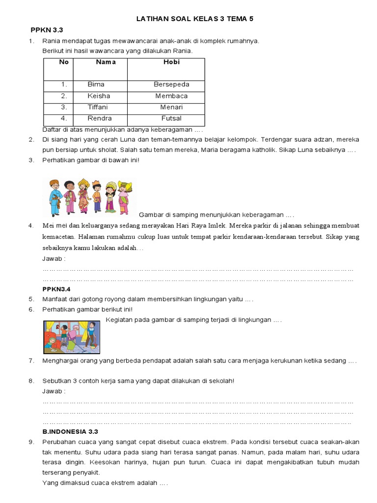 5 Contoh Indikator Soal Kelas 3 Tema 3 Subtema 3 yang Wajib Tahu Guru dan Orang Tua