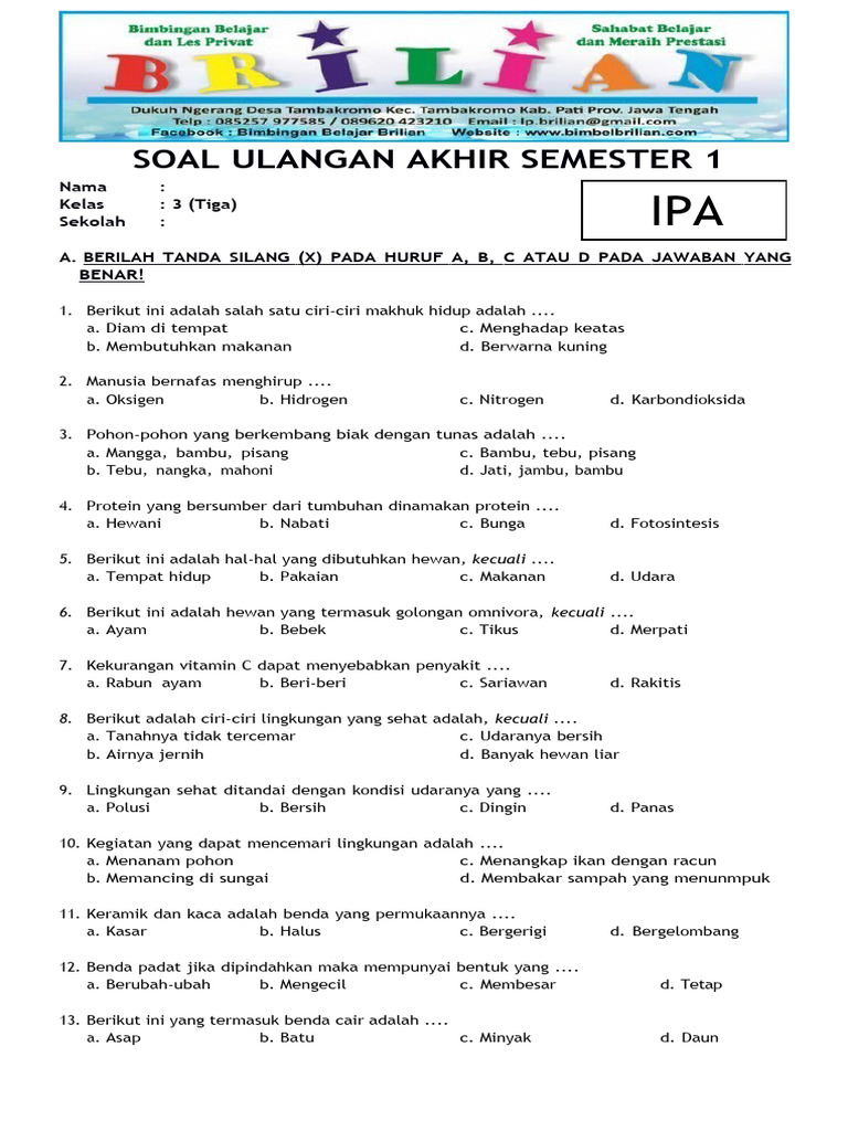 5 Contoh Kisi Kisi Soal IPA Kelas 3 SD yang Wajib Dikuasai Sebelum Ulangan