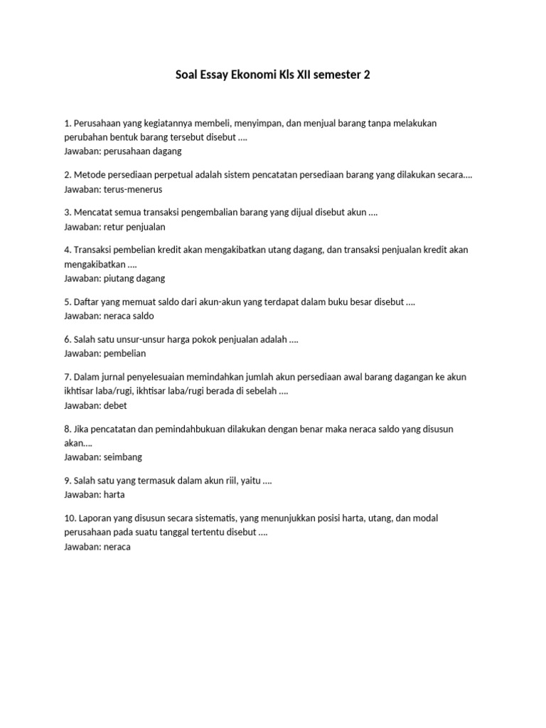 Soal Ekonomi Kelas 12 Semester 2 PDF Soal Ekonomi Kelas 12 Semester 2 PDF