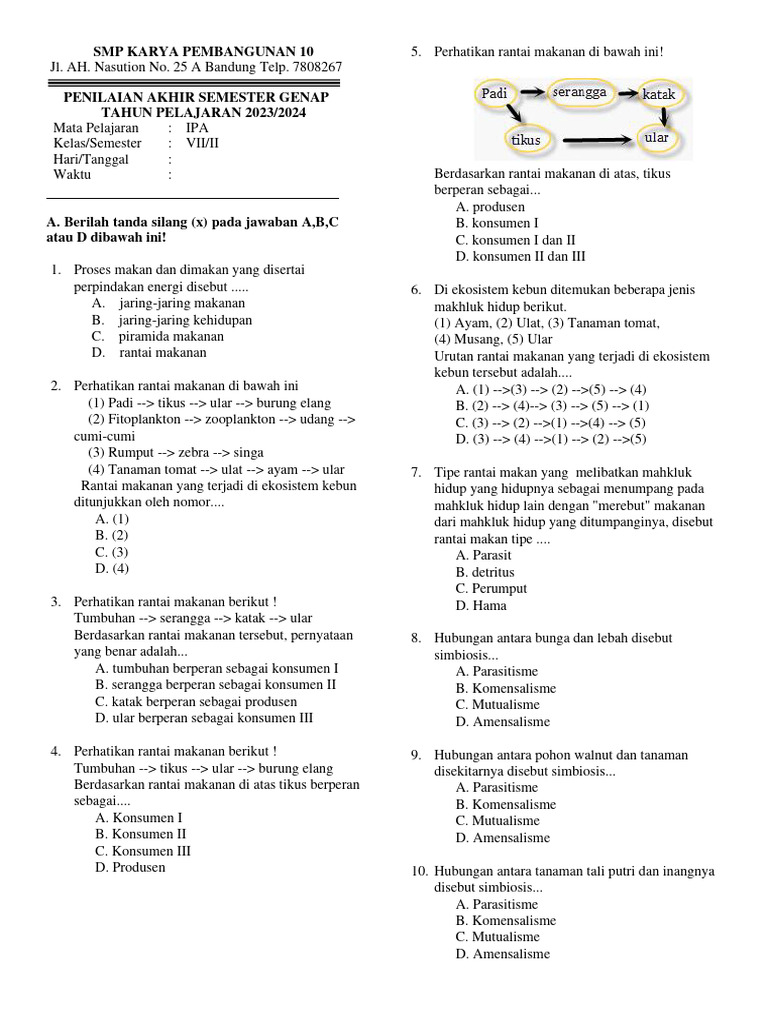 Soal UAS IPA Kelas 7 Semester 2 PDF Ilmu Sosial Sains Matematika