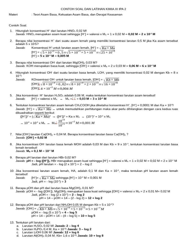 Soal Latihan Kimia Asam Basa XI IPA PDF