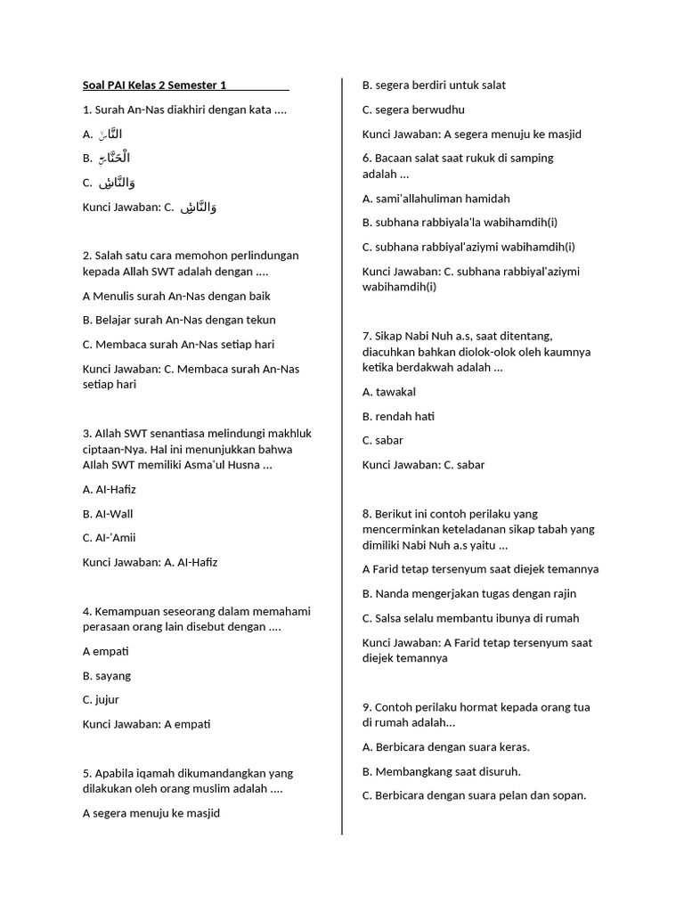 Soal PAI Kelas 2 Semester 1 PDF Soal PAI Kelas 2 Semester 1 PDF