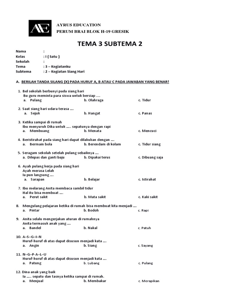 7 Contoh Soal Kelas 1 SD Tema 6 Sub Tema 3 yang Sering Keluar di Ujian Akhir Tahun 2026