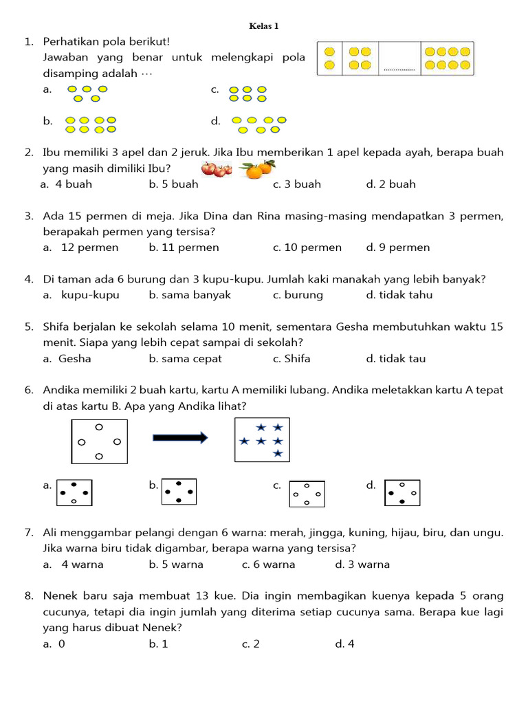 Soal Olimpiade Matematika Kelas 1 SD PDF
