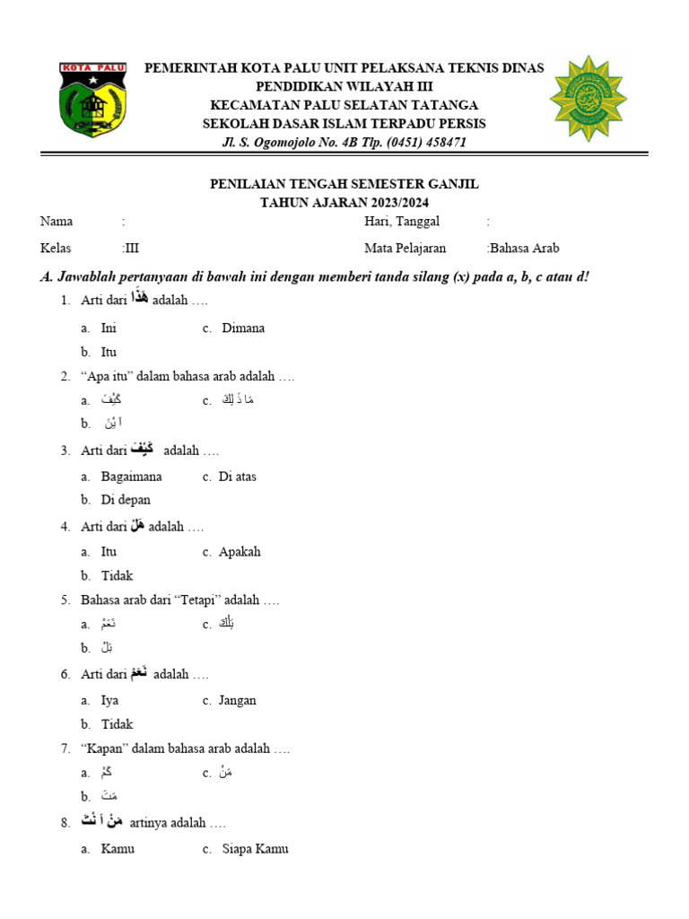 7 Tips Menguasai Soal Bahasa Arab Ujian Semester Ganjil Kelas 3 MI Agar Nilai Naik