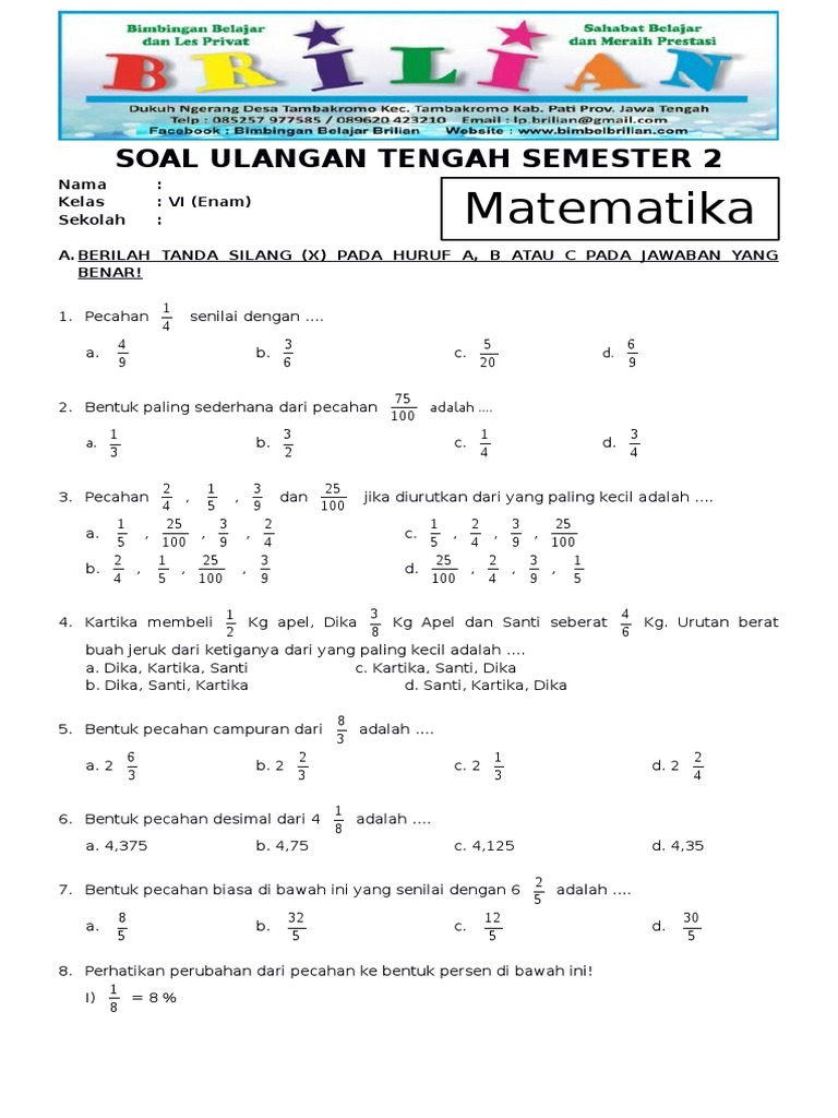 Bocoran 20 Soal UAS Matematika Kelas 6 Semester 2 dan Kunci Jawaban yang Wajib Diketahui