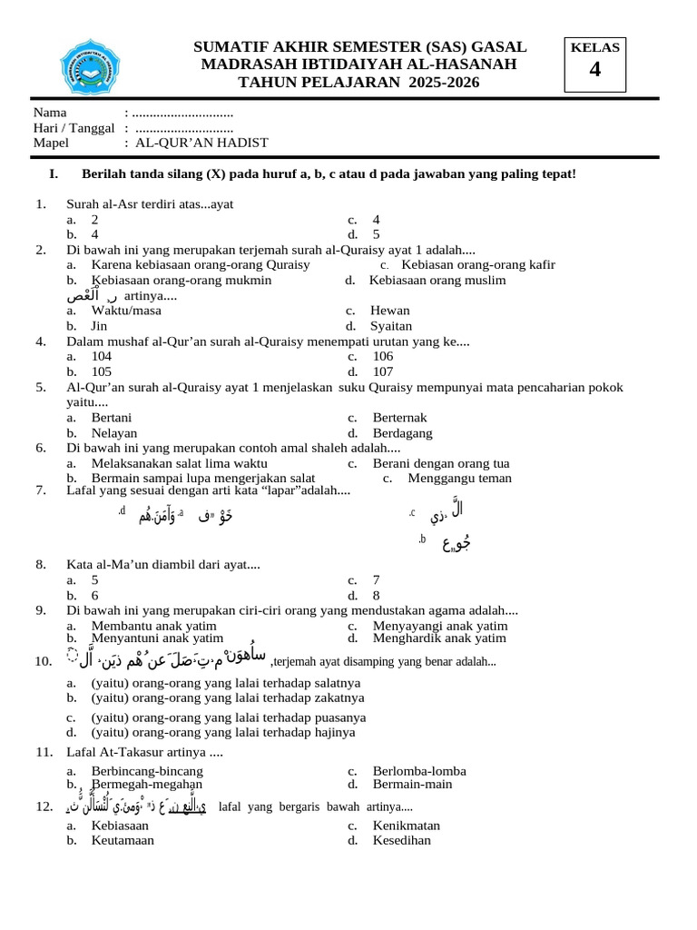 Rahasia Menguasai Soal Al-Qur’an Hadits Kelas 4 Semester 1 dalam 5 Langkah Mudah Rahasia Menguasai Soal Al-Qur’an Hadits Kelas 4 Semester 1 dalam 5 Langkah Mudah