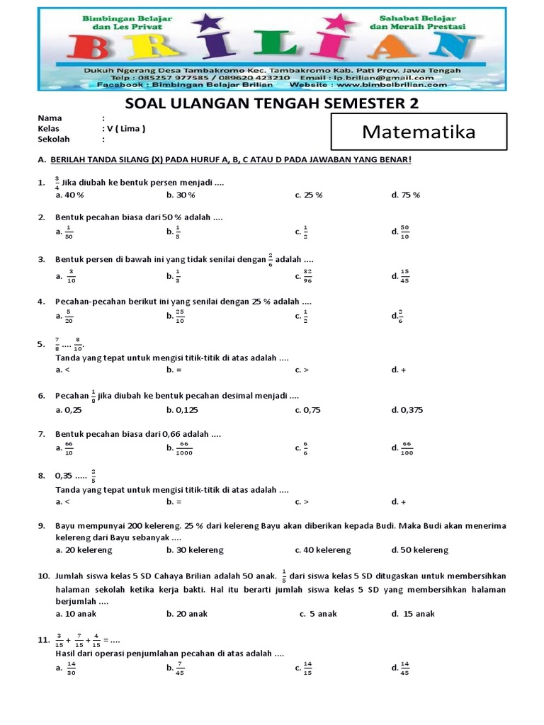 Rahasia Nilai Sempurna dengan Kumpulan Soal UTS Kelas 5 SD Semester 2 KTSP Terbaru Rahasia Nilai Sempurna dengan Kumpulan Soal UTS Kelas 5 SD Semester 2 KTSP Terbaru