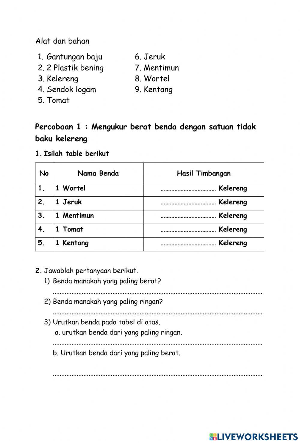 LKPD KELAS 1 TE Free Interactive Worksheets 2658893