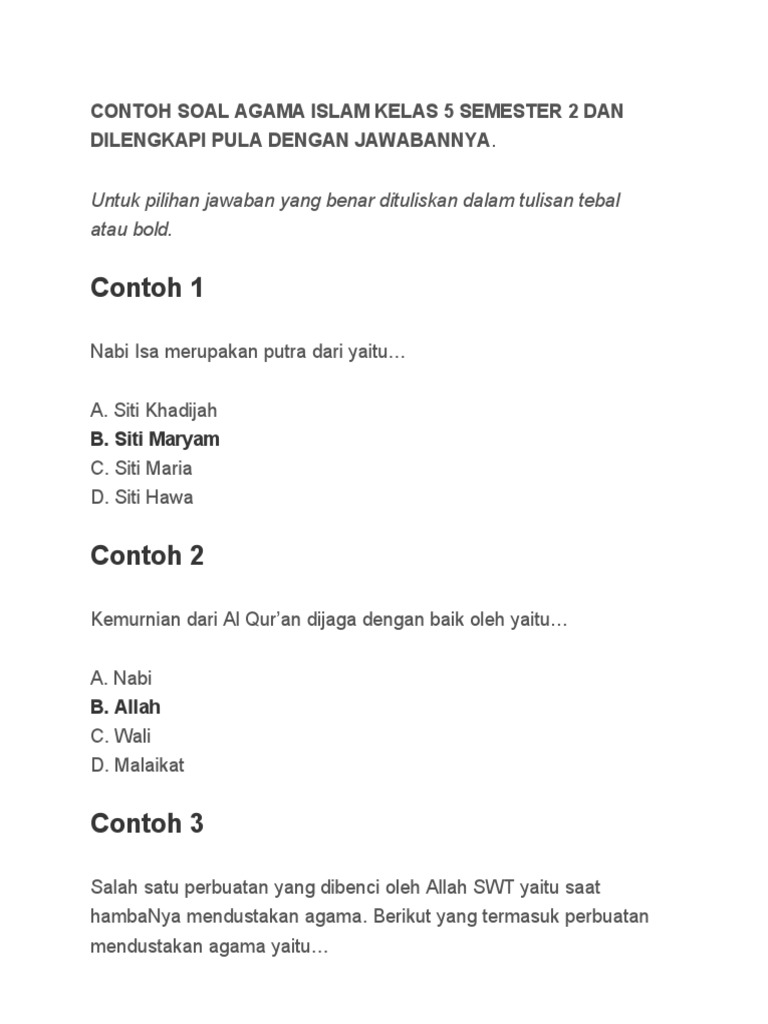 Wajib Tahu! Bocoran Soal Agama Islam Semester 2 Kelas 5 SD Agar Nilai Sempurna