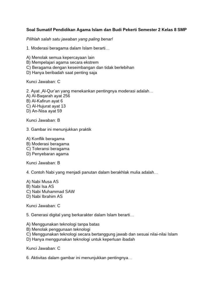 Wajib Tahu Bocoran Soal Agama Islam Semester 2 SMP Kelas 8 Agar Nilai Sempurna