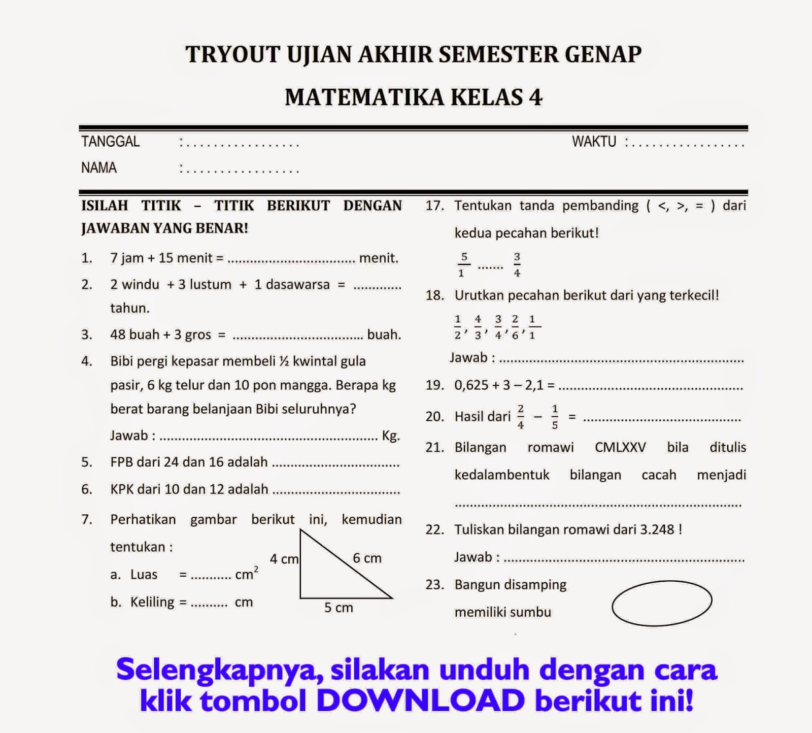 Wajib Tahu Kumpulan Soal UTS Matematika Kelas 4 Semester 2 Agar Nilai Melejit Wajib Tahu Kumpulan Soal UTS Matematika Kelas 4 Semester 2 Agar Nilai Melejit