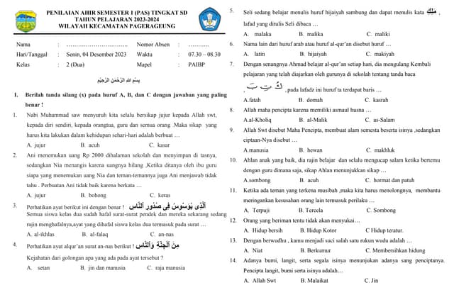 Wajib Tahu! Kumpulan Soal UTS PAI Kelas 2 SD Semester 2 Ini Terbukti Ampuh Raih Nilai 100