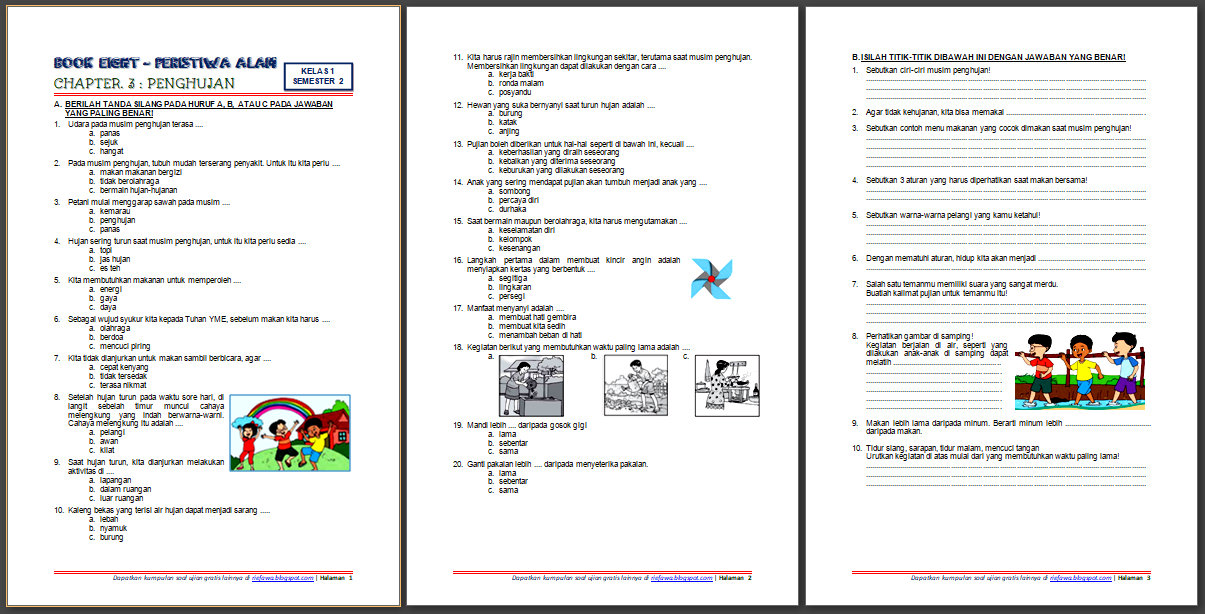 contoh soal kelas 1 sd tema 8 subtema 3