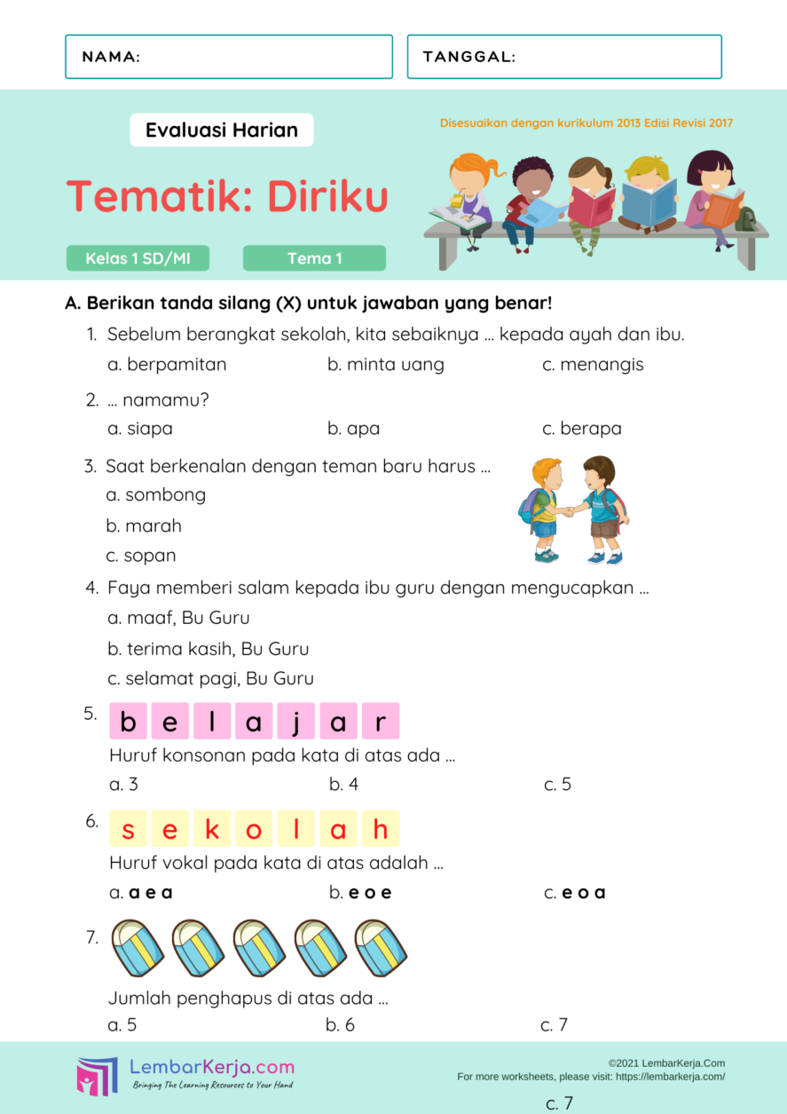 contoh soal kelas 1tema 1 subtema 3