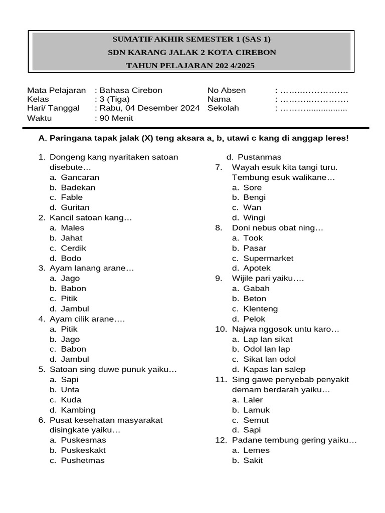 soal bahasa cirebon kelas 3 sd